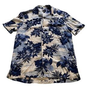 George Shirt Men Small 34-36 Blue Floral Button Up 100% Rayon Hawaiian